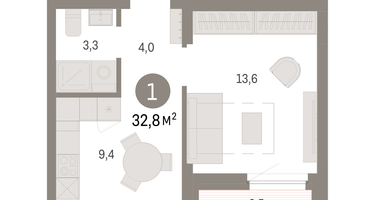 1-к. квартира, 32&nbsp;м²