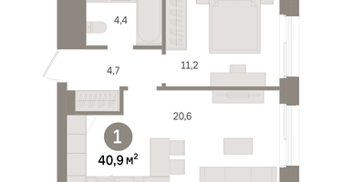 1-к. квартира, 40 м²