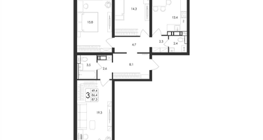 3-к. квартира, 87 м²