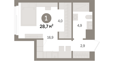 1-к. квартира, 28&nbsp;м²