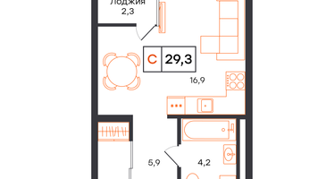 Студия, 29 м²