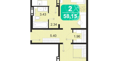 2-к. квартира, 58 м²