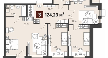 3-к. квартира, 124 м²