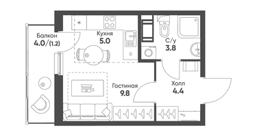 Студия, 24&nbsp;м²