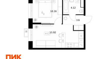 1-к. квартира, 33&nbsp;м²