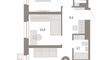 2-к. квартира, 57&nbsp;м²