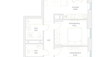 3-к. квартира, 62&nbsp;м²