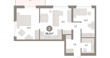 2-к. квартира, 65&nbsp;м²