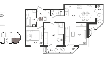 3-к. квартира, 87 м²