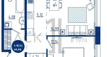 1-к. квартира, 44&nbsp;м²