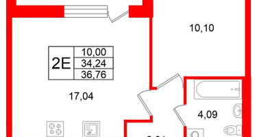 1-к. квартира, 34&nbsp;м²