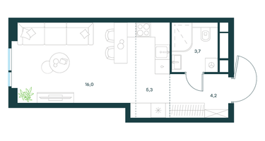 Студия, 29&nbsp;м²