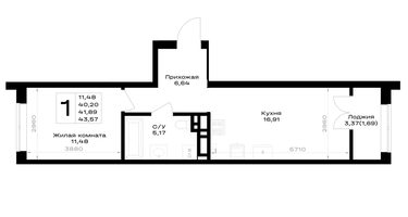 1-к. квартира, 41 м²