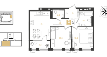 2-к. квартира, 51&nbsp;м²