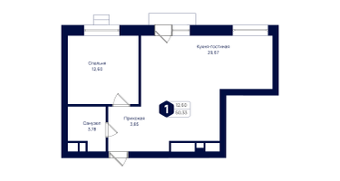 1-к. квартира, 50&nbsp;м²
