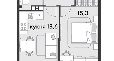 1-к. квартира, 40 м²