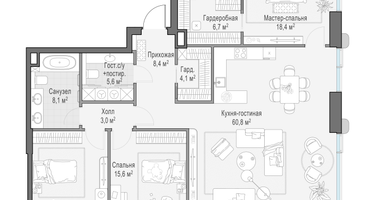 3-к. квартира, 150 м²