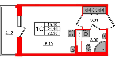 Студия, 21&nbsp;м²