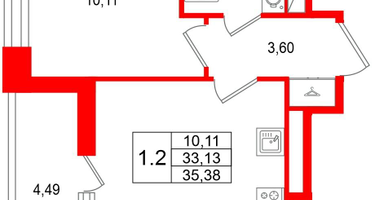 1-к. квартира, 33&nbsp;м²