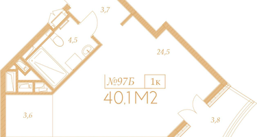1-к. квартира, 40&nbsp;м²