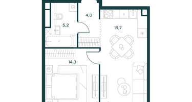 1-к. квартира, 43&nbsp;м²