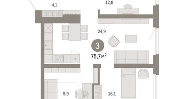 3-к. квартира, 75 м²