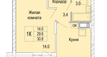 1-к. квартира, 30&nbsp;м²
