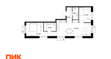 2-к. квартира, 57&nbsp;м²