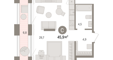 Студия, 45&nbsp;м²