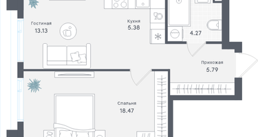 1-к. квартира, 47&nbsp;м²