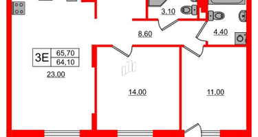 2-к. квартира, 65&nbsp;м²