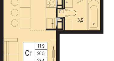 1-к. квартира, 26&nbsp;м²