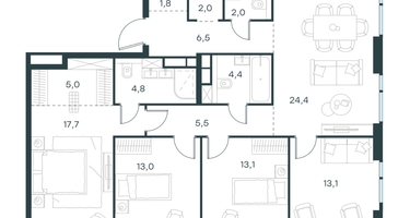 4-к. квартира, 113 м²