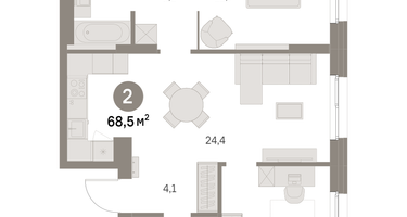 2-к. квартира, 68 м²