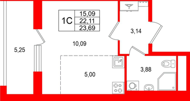 Студия, 22 м²