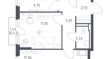 2-к. квартира, 50&nbsp;м²