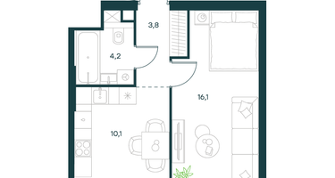 1-к. квартира, 34 м²