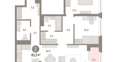 2-к. квартира, 82 м²