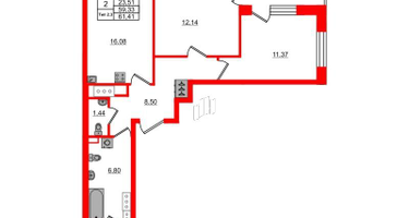 2-к. квартира, 59&nbsp;м²