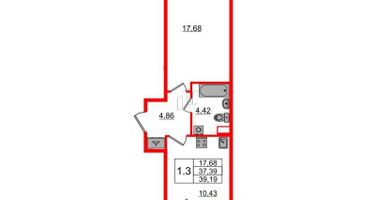 1-к. квартира, 37&nbsp;м²