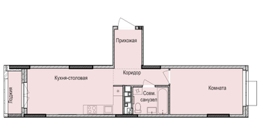 1-к. квартира, 44 м²