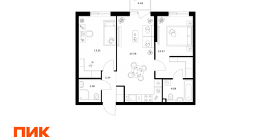 2-к. квартира, 57 м²