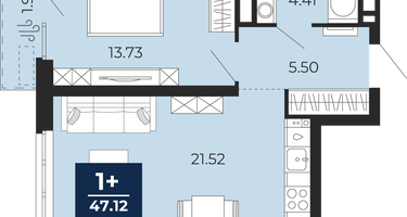 1-к. квартира, 45&nbsp;м²