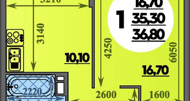 1-к. квартира, 36 м²