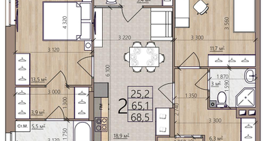 2-к. квартира, 68&nbsp;м²