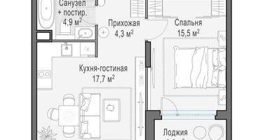 1-к. квартира, 42 м²