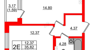 1-к. квартира, 37&nbsp;м²