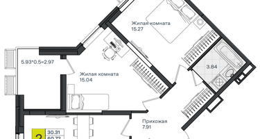 2-к. квартира, 63 м²