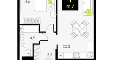 1-к. квартира, 41&nbsp;м²