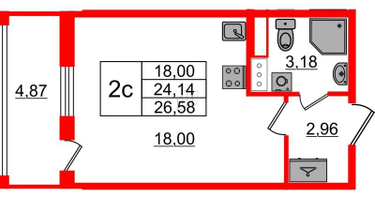 Студия, 24&nbsp;м²